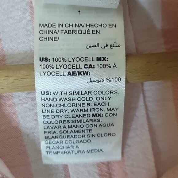 Chico's Pink White Striped Balloon Sleeve Button Front Shirt Size Medium M - Picture 6 of 7